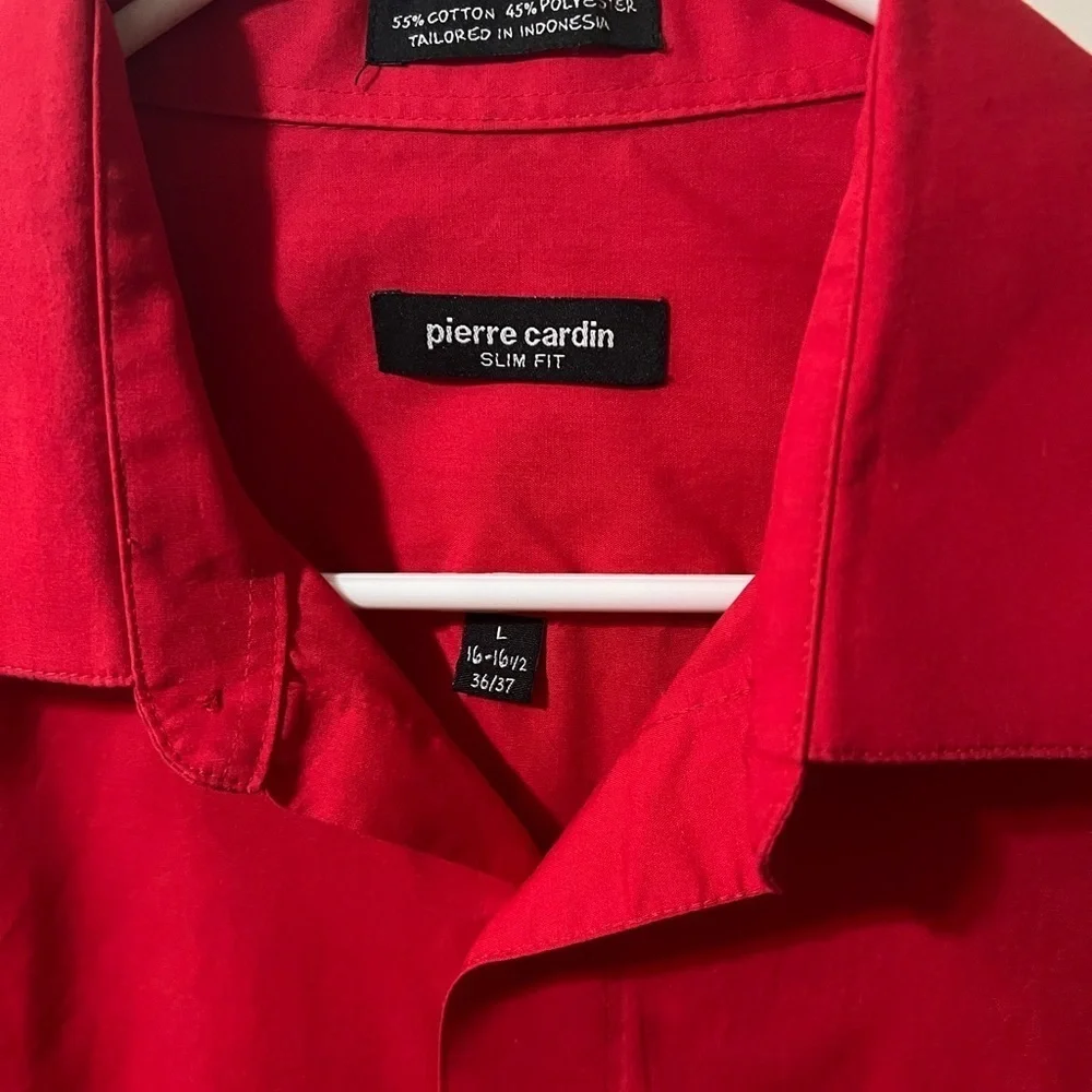 ****Donated****Pierre Cardin Red button down Slim Fit Size L - Picture 4 of 7